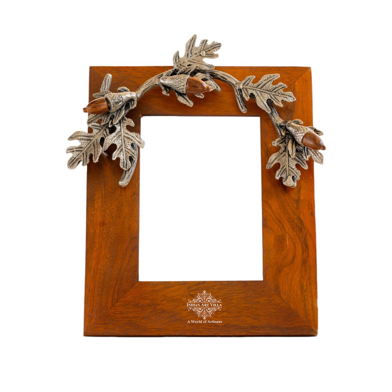 Wooden Photo Frame with Leaf & Acorn Design, 17x11 cm  Photo Size – Elegant Decorative Frame for Home Décor.