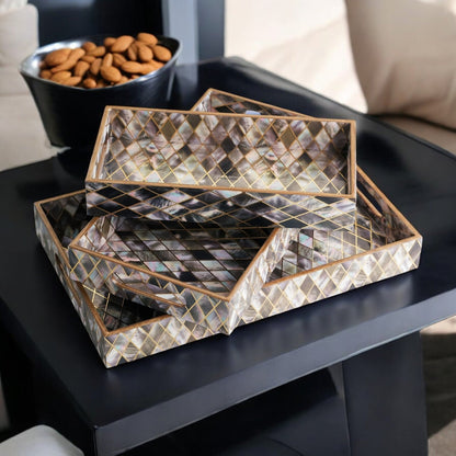 Wooden Tray Set of 3  Handcrafted Multipurpose Decorative Serving Platters