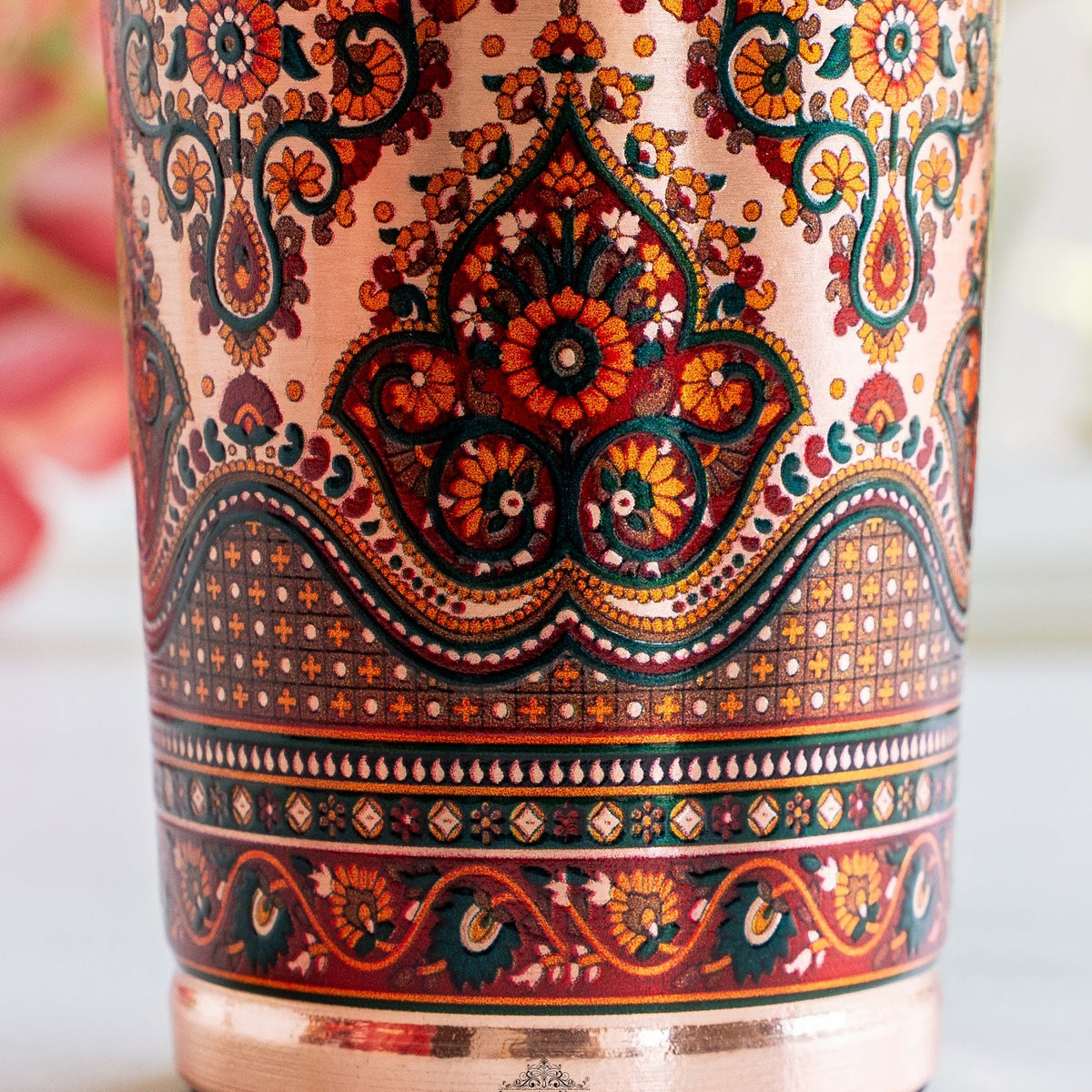 Pure Copper Kalakriti Print Glass for Daily Use, Home & Gifting - 270 ML