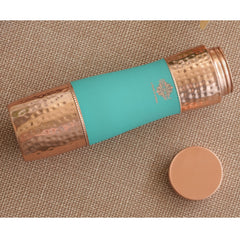 Pure Copper Bottle with Half Hammered and Half Silk Finish Color Design