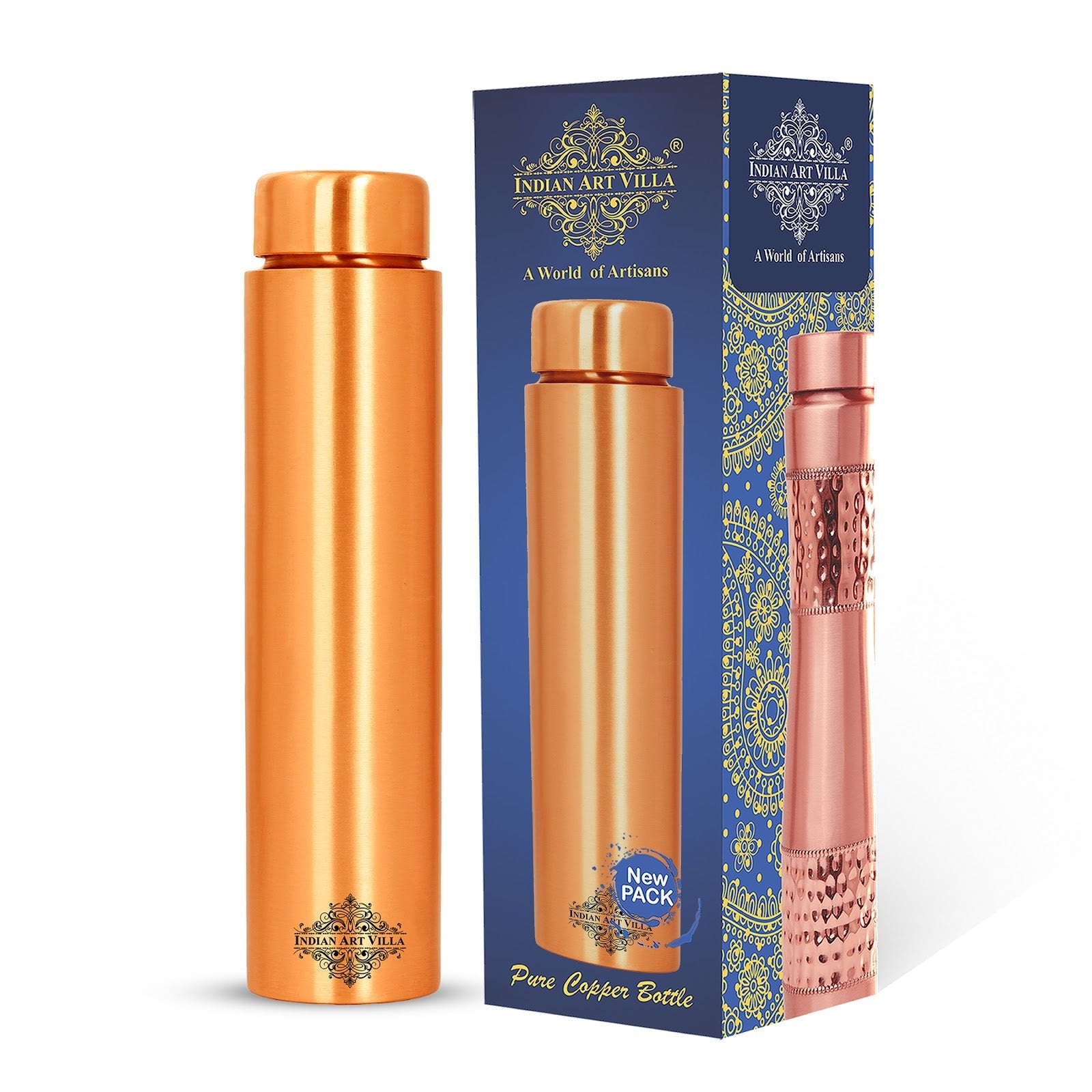 Pure Copper Bottle with Lacquer Coated Finish and Straight Shape