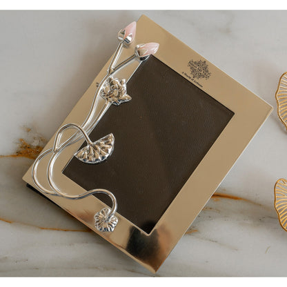Silver-Plated Lotus Bud Flower Photo Frame – 24x19 cm (Inner Photo Size 18x13 cm), Decorative Picture Frame for Home Décor
