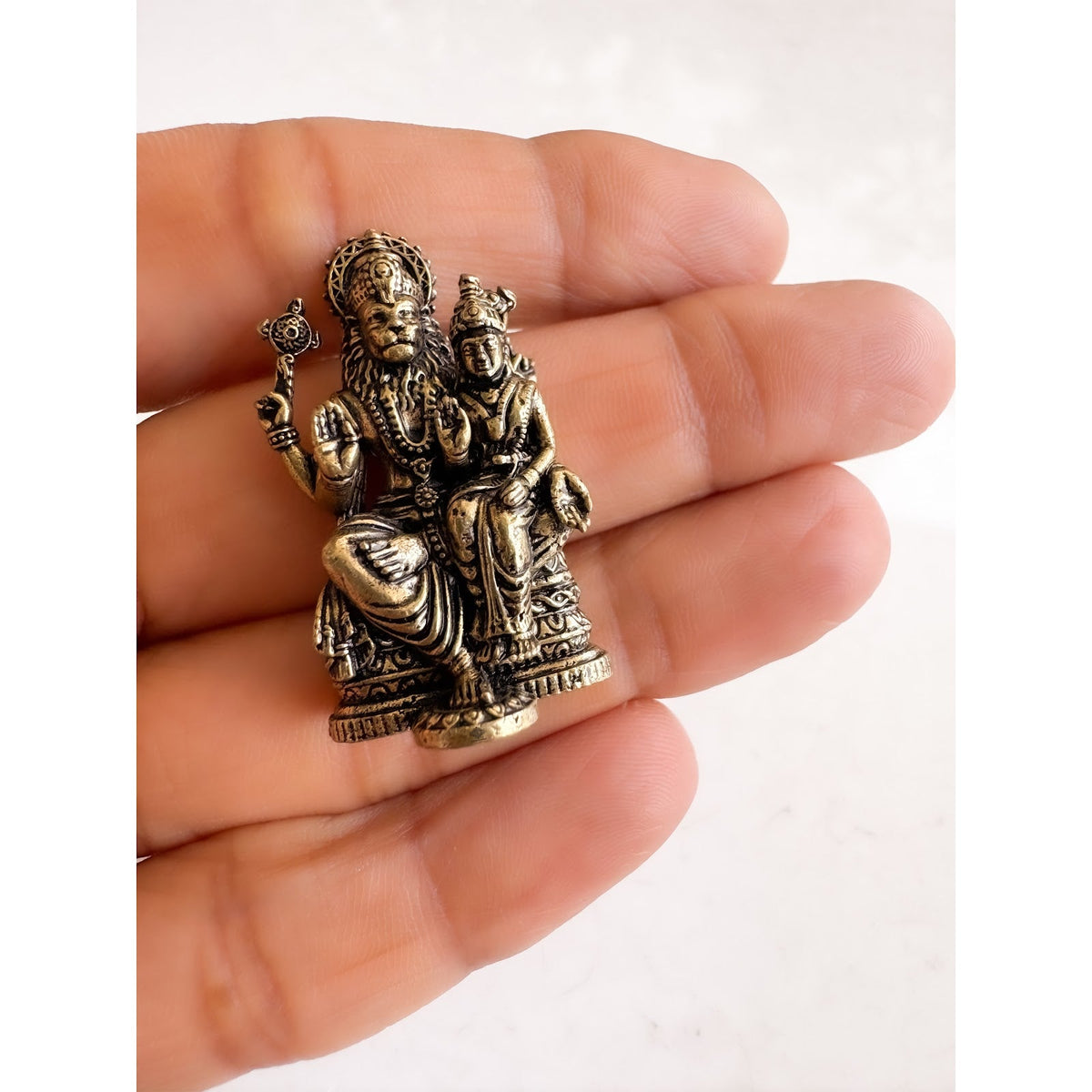 Pure Brass Miniature Lakshmi Narasimha Ji Murti - 3.55 cm
