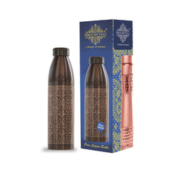 Pure Copper Bottle with Antique Dark Embossed Design, 900ml