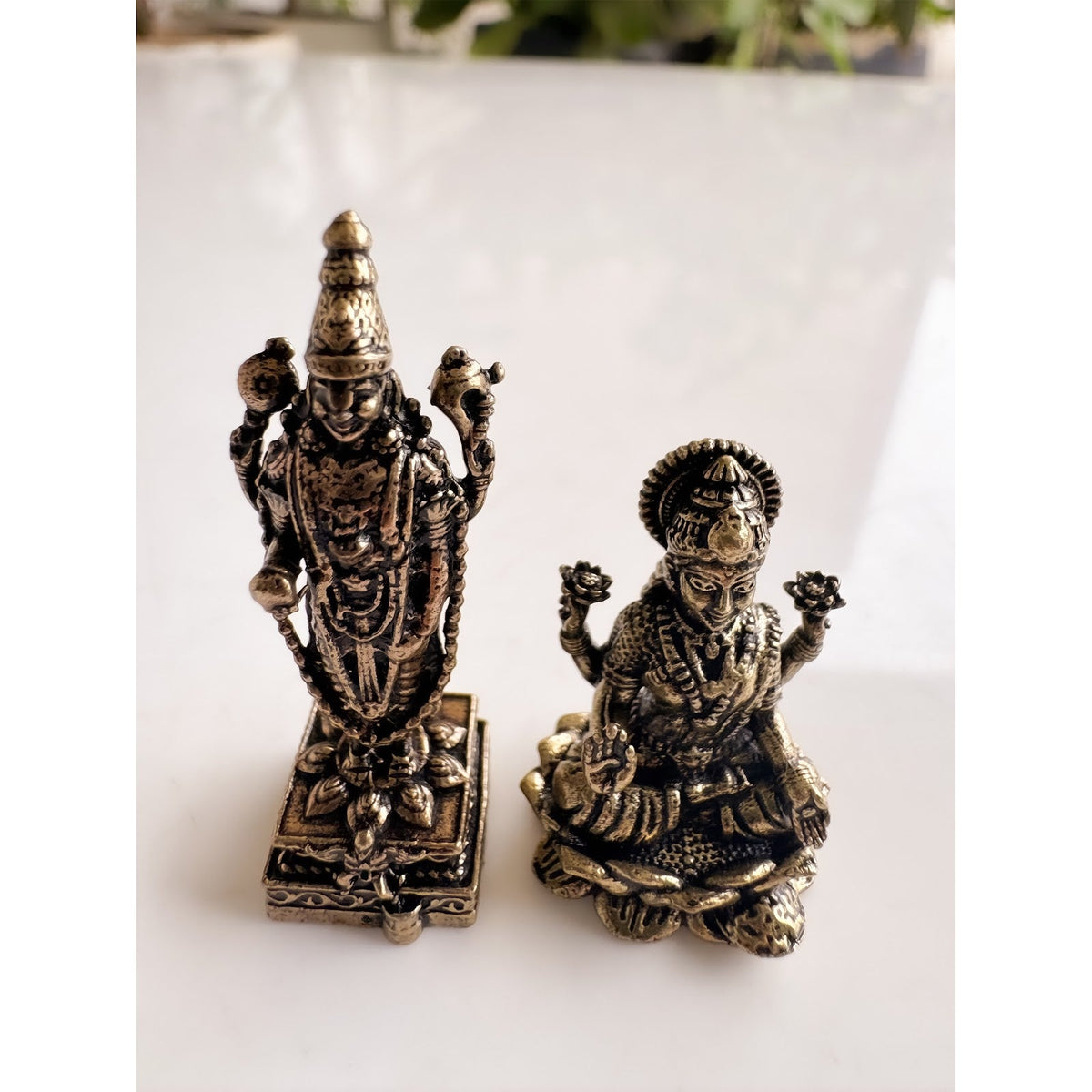 Pure Brass Miniature Tirupati Balaji-Lakshmi (Venkateswara-Padmavathi) Pair Murti