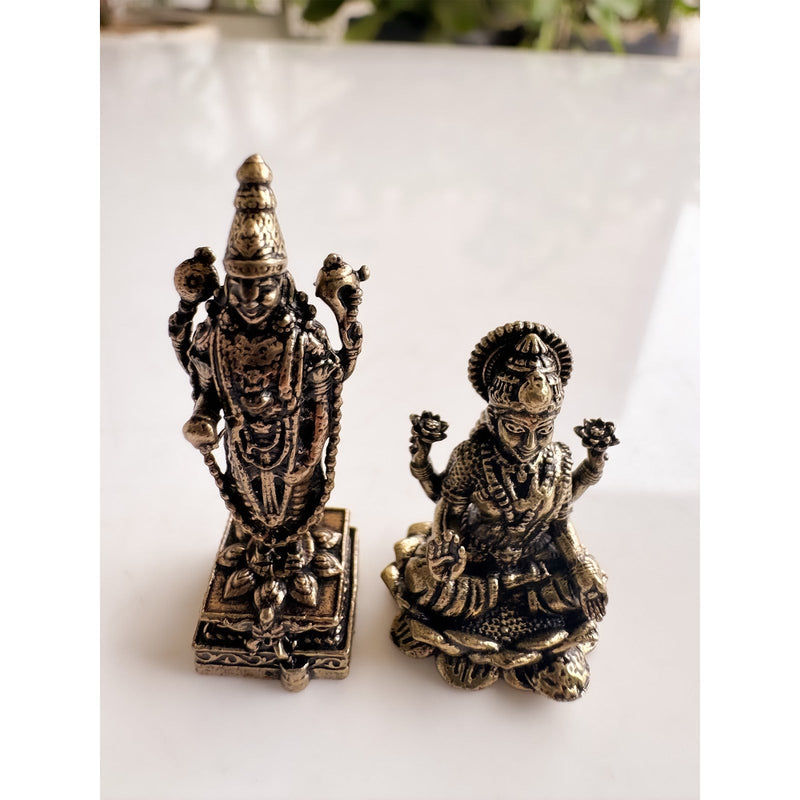Pure Brass Miniature Tirupati Balaji-Lakshmi (Venkateswara-Padmavathi) Pair Murti