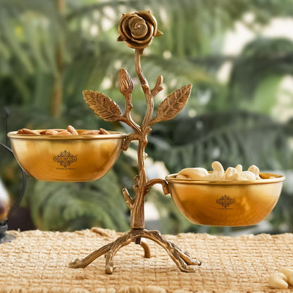 Pure Brass Handmade Decorative Dry Fruit Bowl with Tree Design