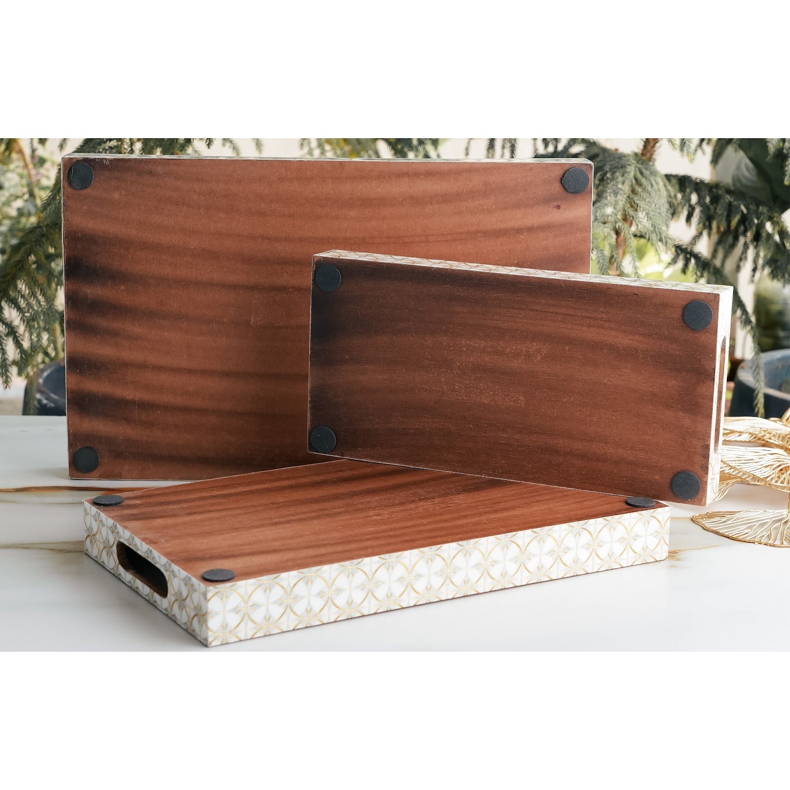 Wooden Tray Set of 3  Handcrafted Multipurpose Decorative Serving Platters