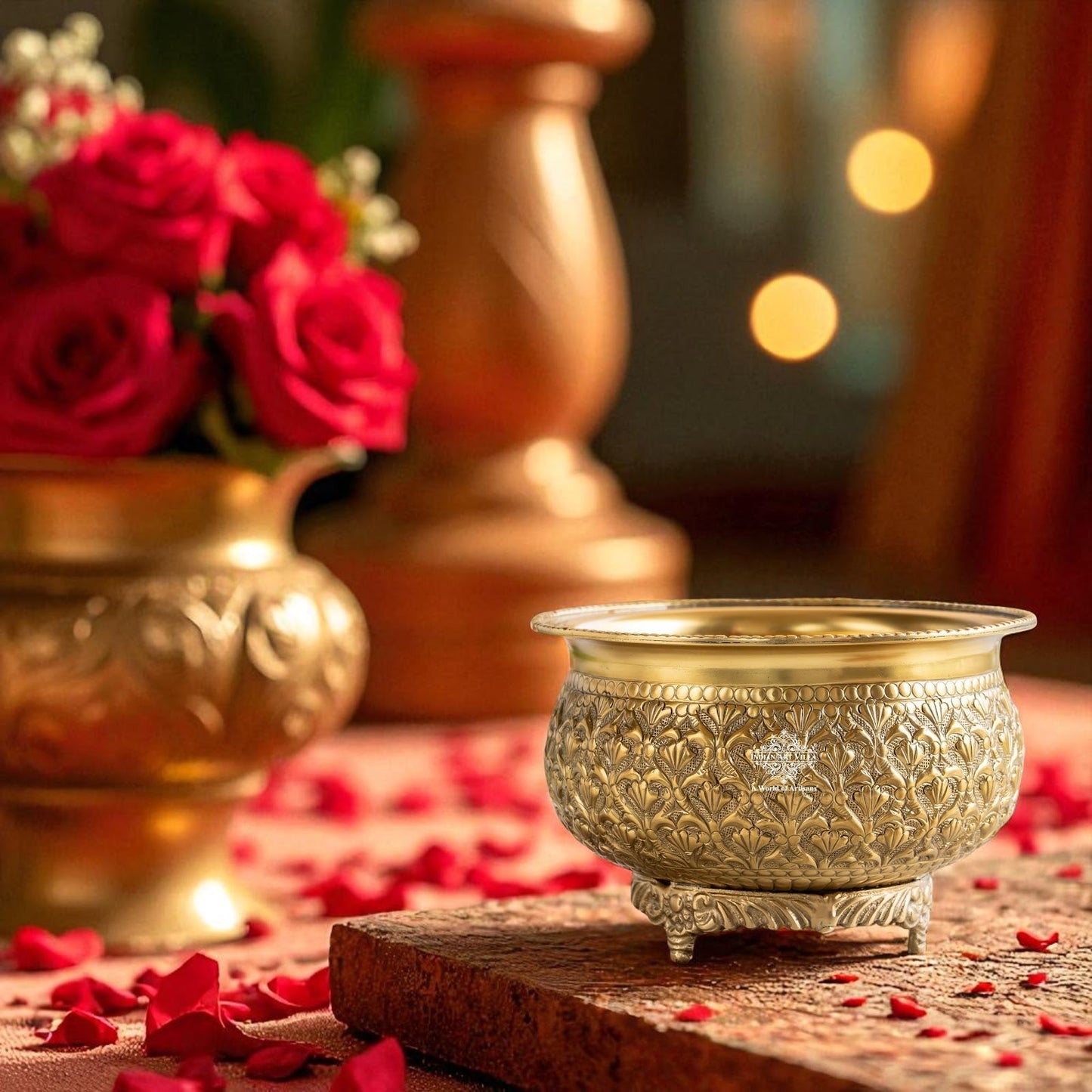 Pure Brass Embossed Design Decorative Bowl