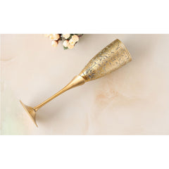 Handcrafted Pure Brass Embossed Design Flute Champagne Glass, Barware, Drinkware, Volume- 170 ML