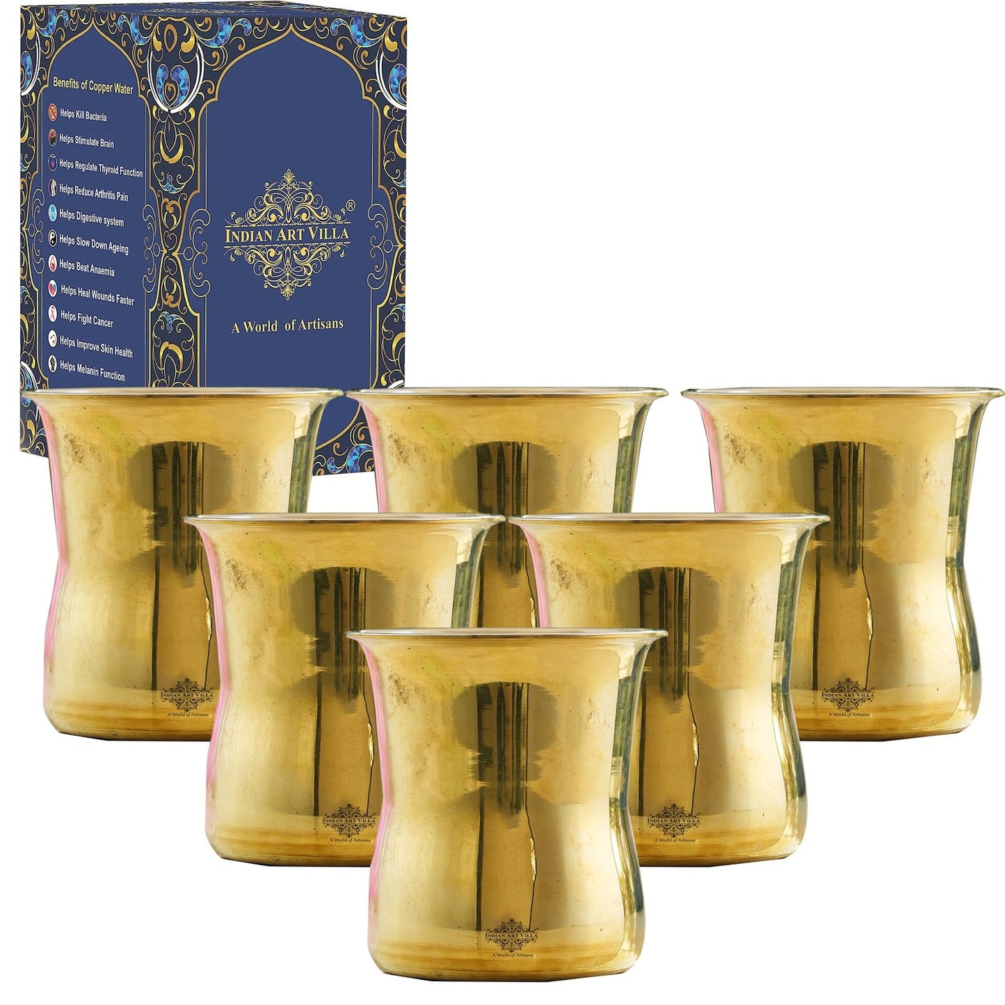 Handmade Pure Steel Brass Curved Design Glass -300ml