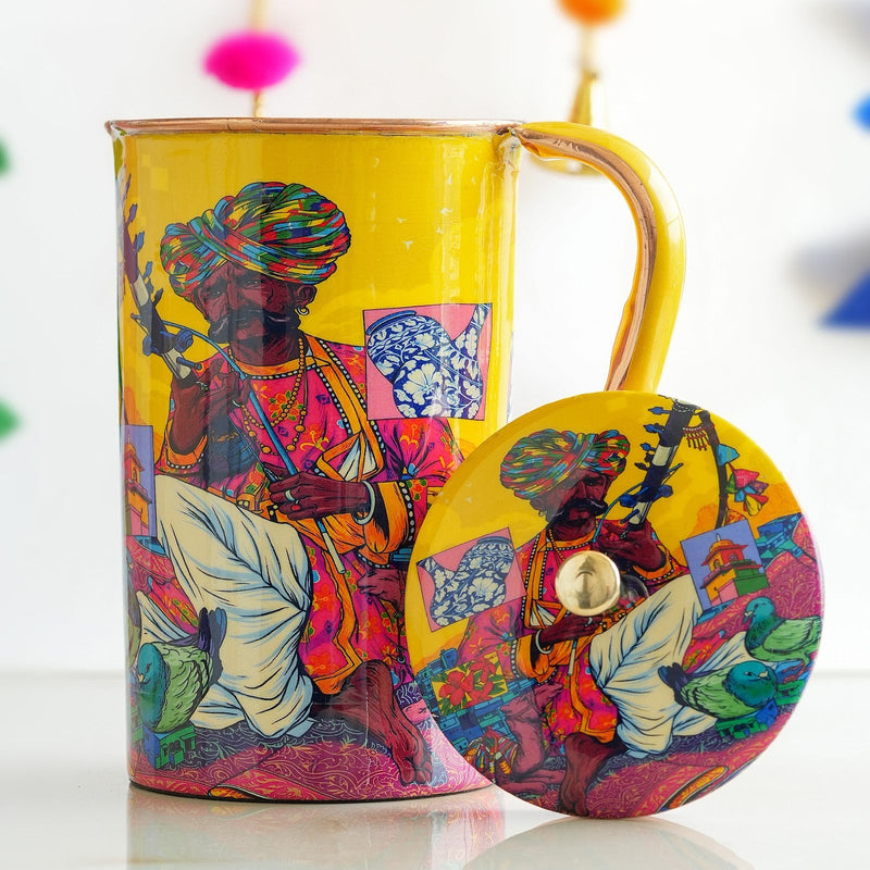 Pure Copper Printed Jug - Padharo Mhare Desh Design