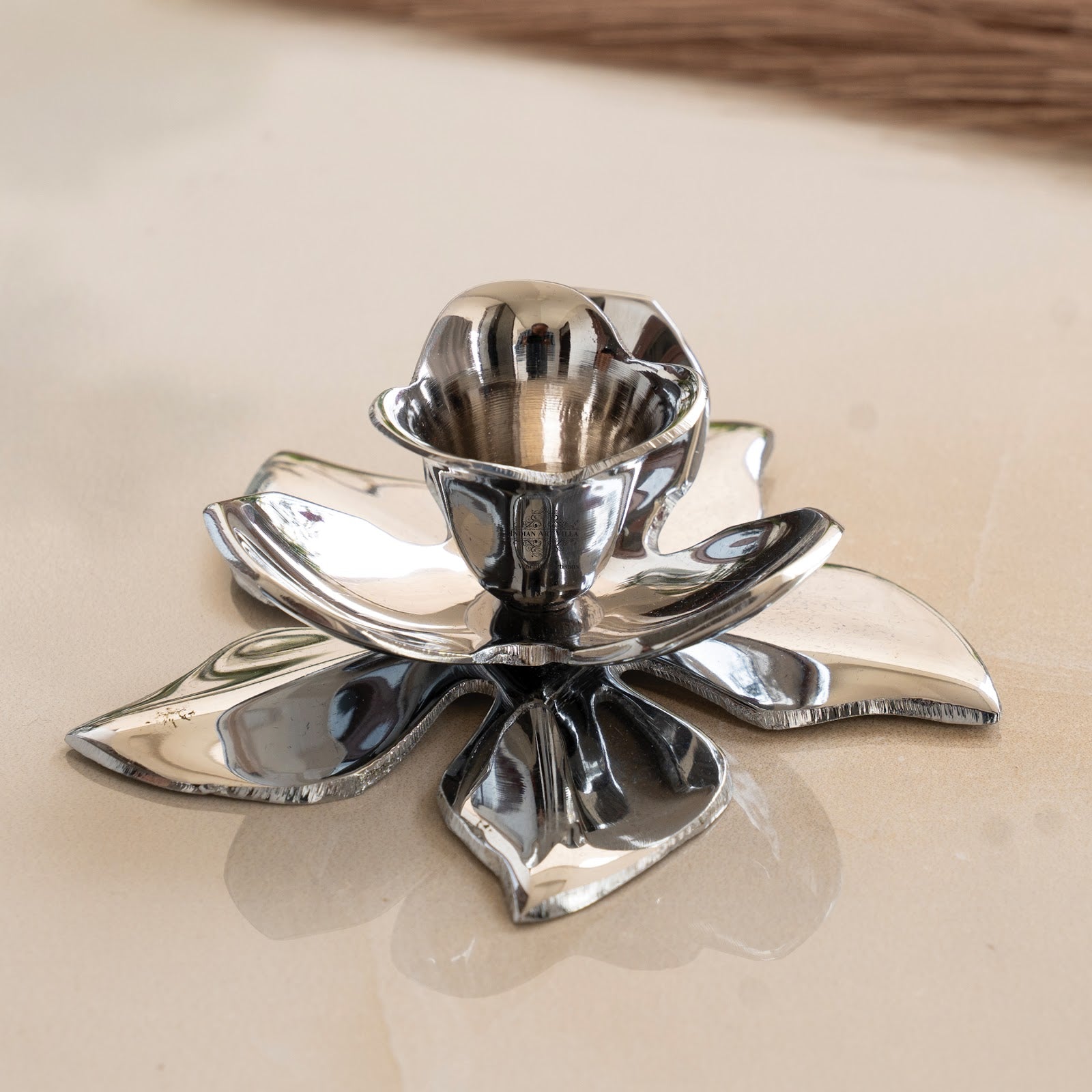 Silver-Plated Lotus Design Candle Stand – Elegant Handcrafted Decor for Festive, Spiritual & Home Ambience – Ideal for Tealight Holding and Table Centerpiece