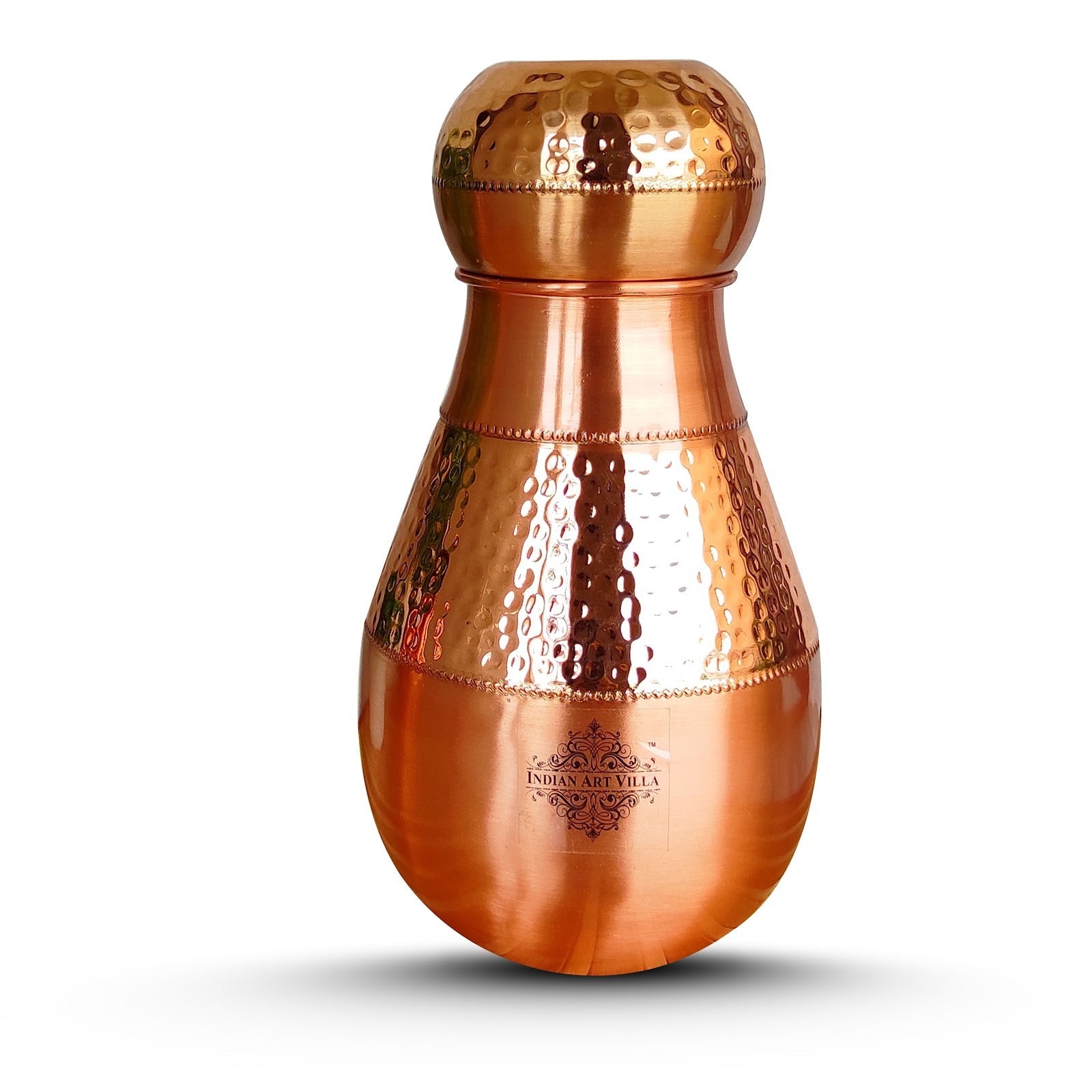 Pure Copper Hammered Design Bedroom Water Bottle with Inbuilt Glass