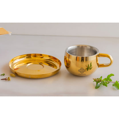 Stainless Steel Brass Gold Finish Insulated Cup With Plate
