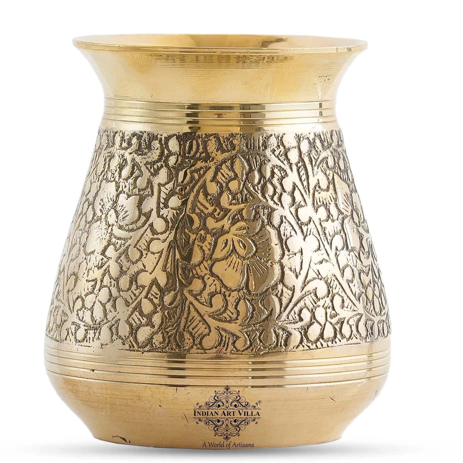 Pure Brass Glass Parsi Lota Embossed Design, Spiritual Item