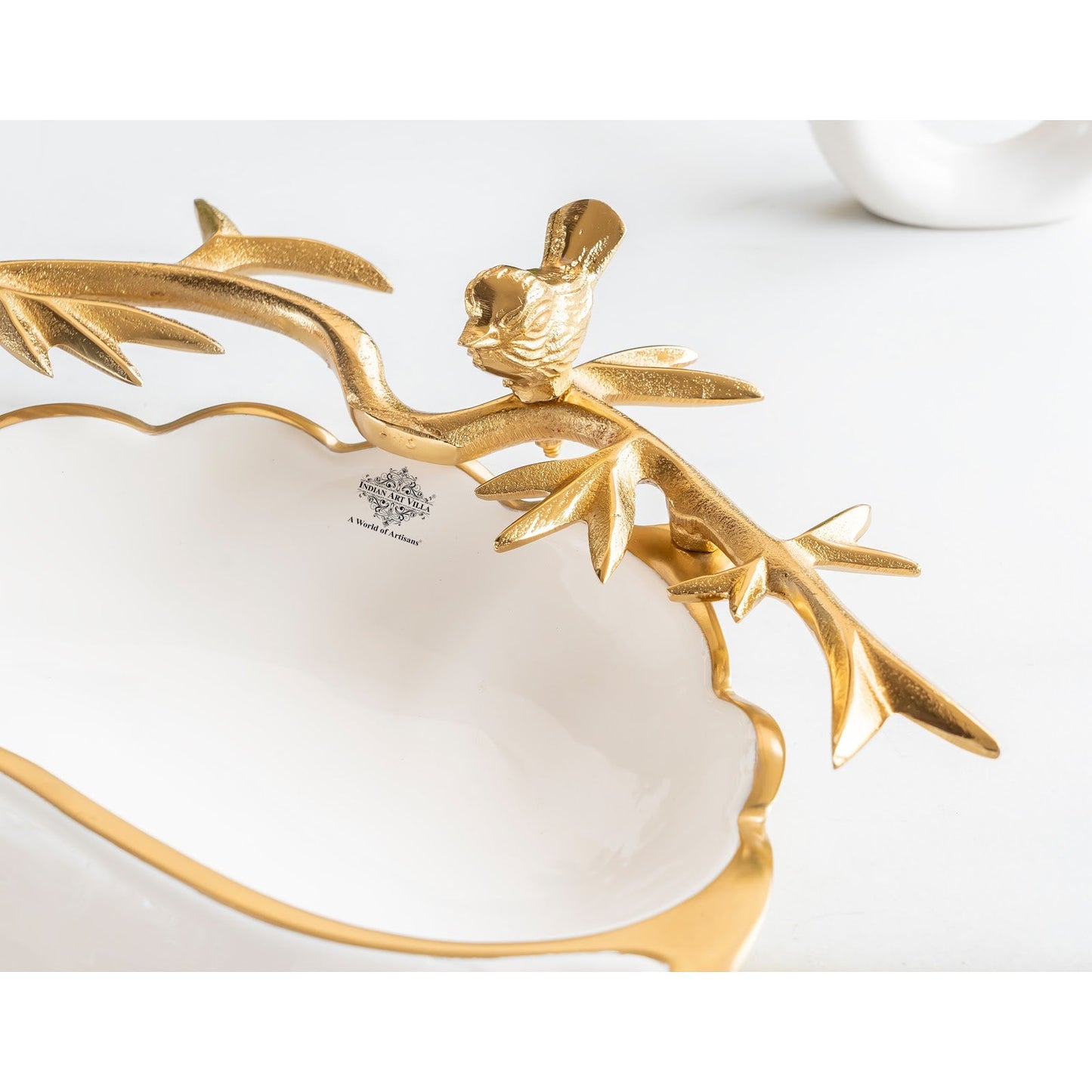 Brass Finish Decorative Serving Platter with Bird Design, Serveware for Home Décor, Gifting, and Special Occasions
