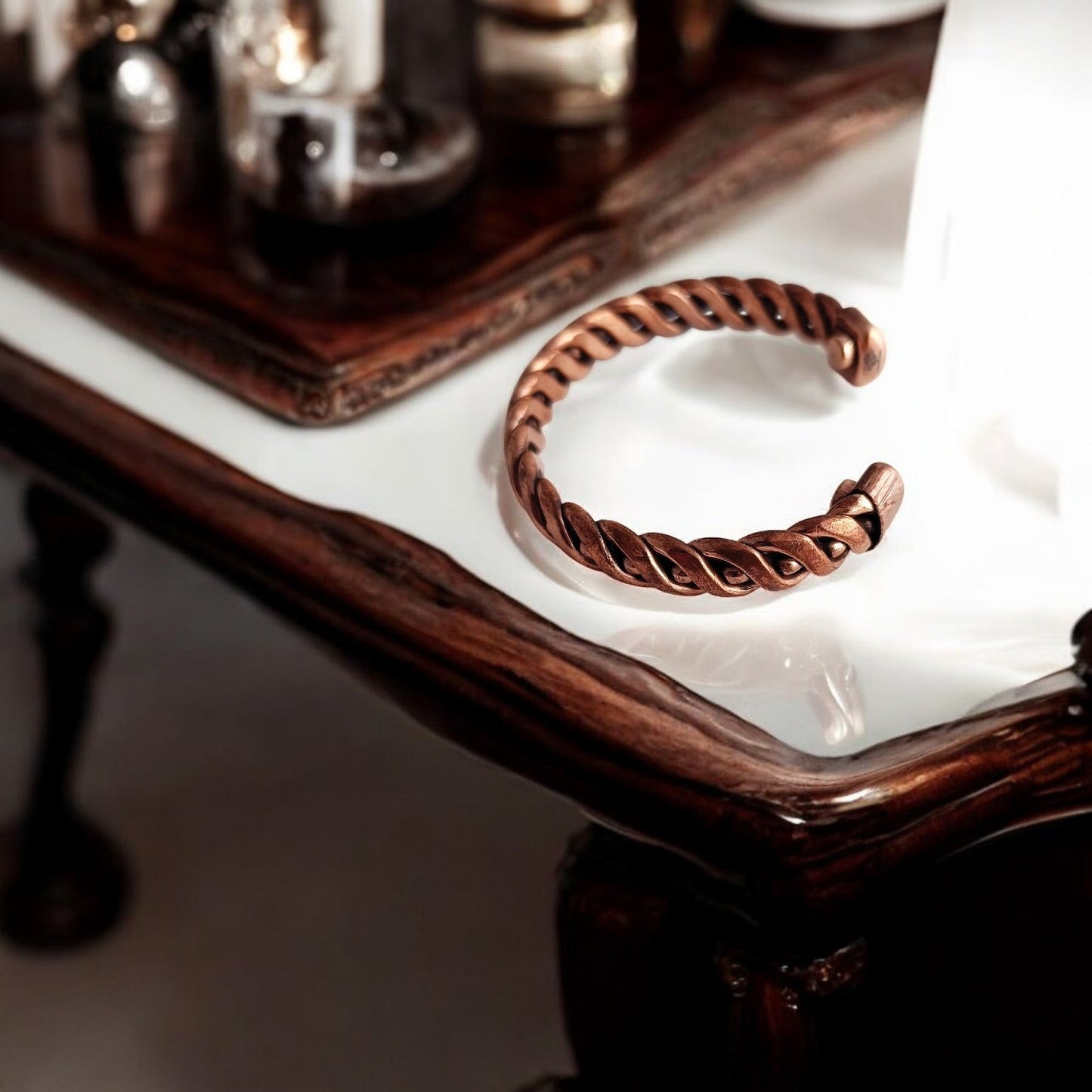 Pure Copper Spiral & Dots Bangle Handcrafted Adjustable Bracelet for Men & Women