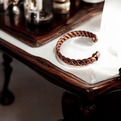 Pure Copper Spiral & Dots Bangle Handcrafted Adjustable Bracelet for Men & Women