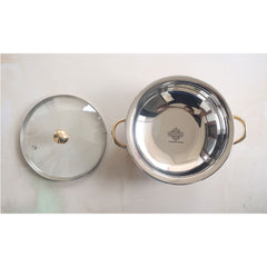 Handmade Steel Copper Hammer Mughlai Handi with Brass Handle, Bottom and lid- 23.37 cm Width, No.4