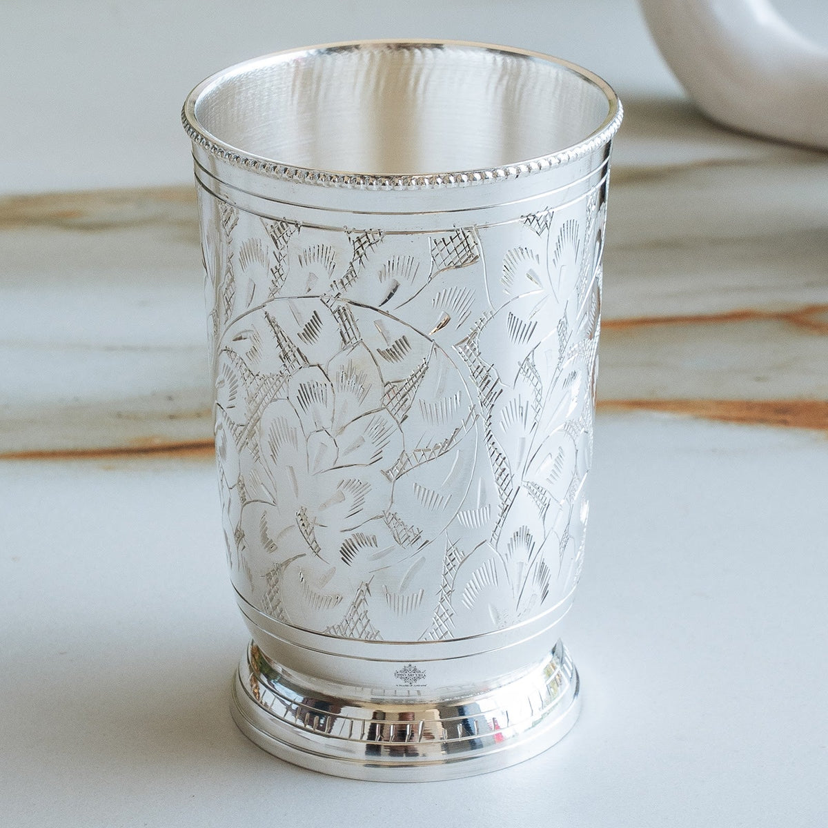 Silver Plated Embossed Designer Glass 280 ML