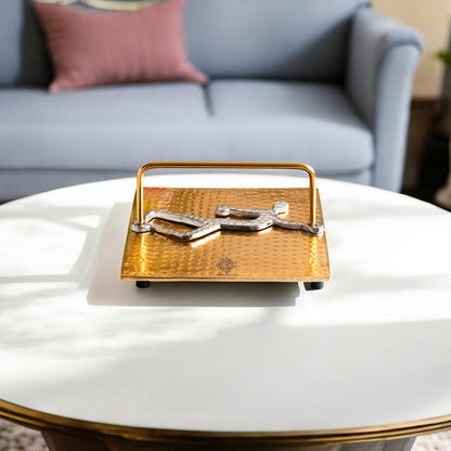 Gold Finish Hammered Design Napkin Holder with Lady Design – Elegant Table Organizer for Dining