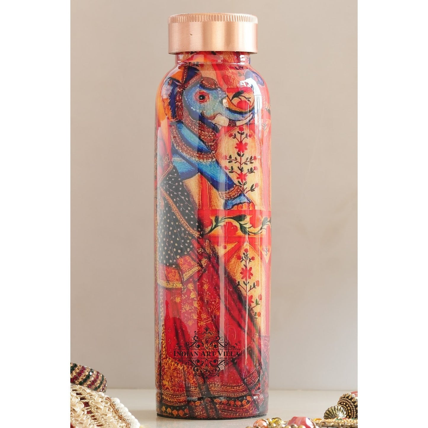 Tamba Bottle with Rajasthani Meena 'Padharo Mhare Desh' Design – 900 ML