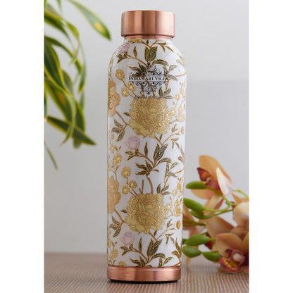 Pure Copper Water Bottle with Different Gold Print Designs, 900 ML