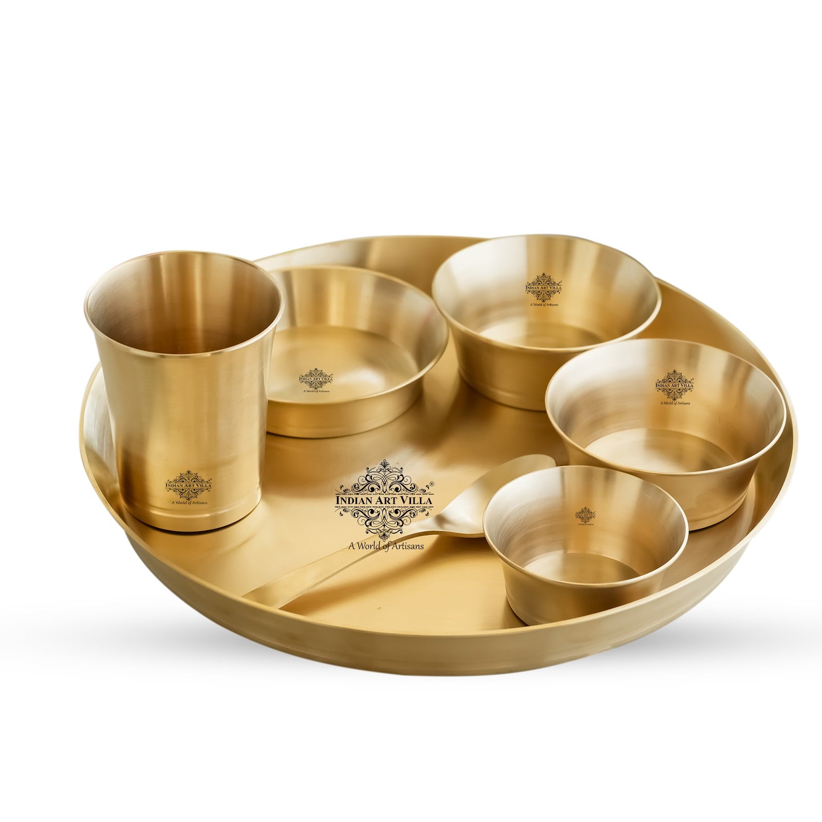 Pure Brass Matt Finish & Hammered 7 Pieces Dinner Set / Thali Set | DinnerWare |