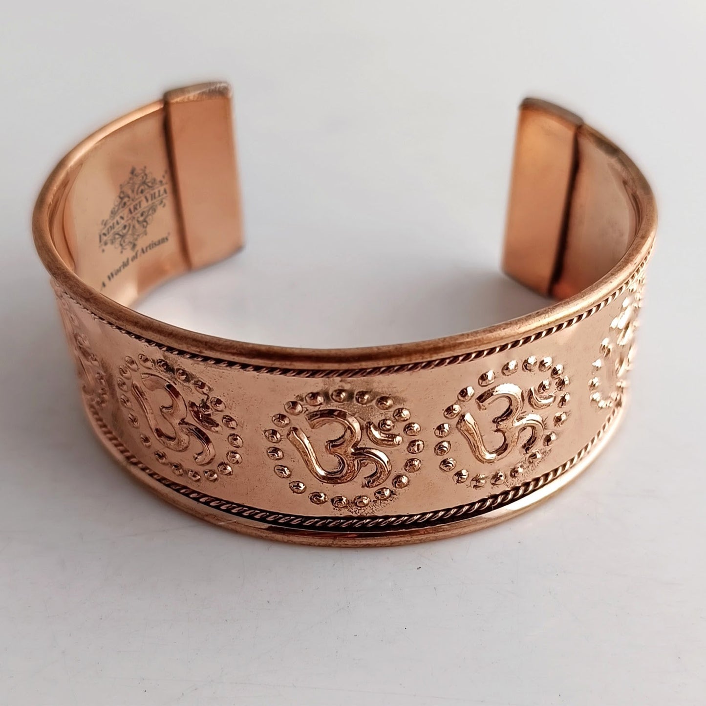 Pure Copper Om Design Broad Bangle Handcrafted Spiritual Bracelet