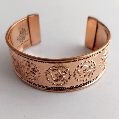 Pure Copper Om Design Broad Bangle Handcrafted Spiritual Bracelet