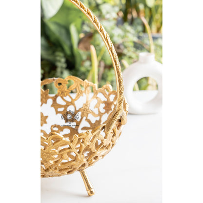 Brass Hanging Basket with Intricate Cutwork Design – Decorative Brass Finish Basket