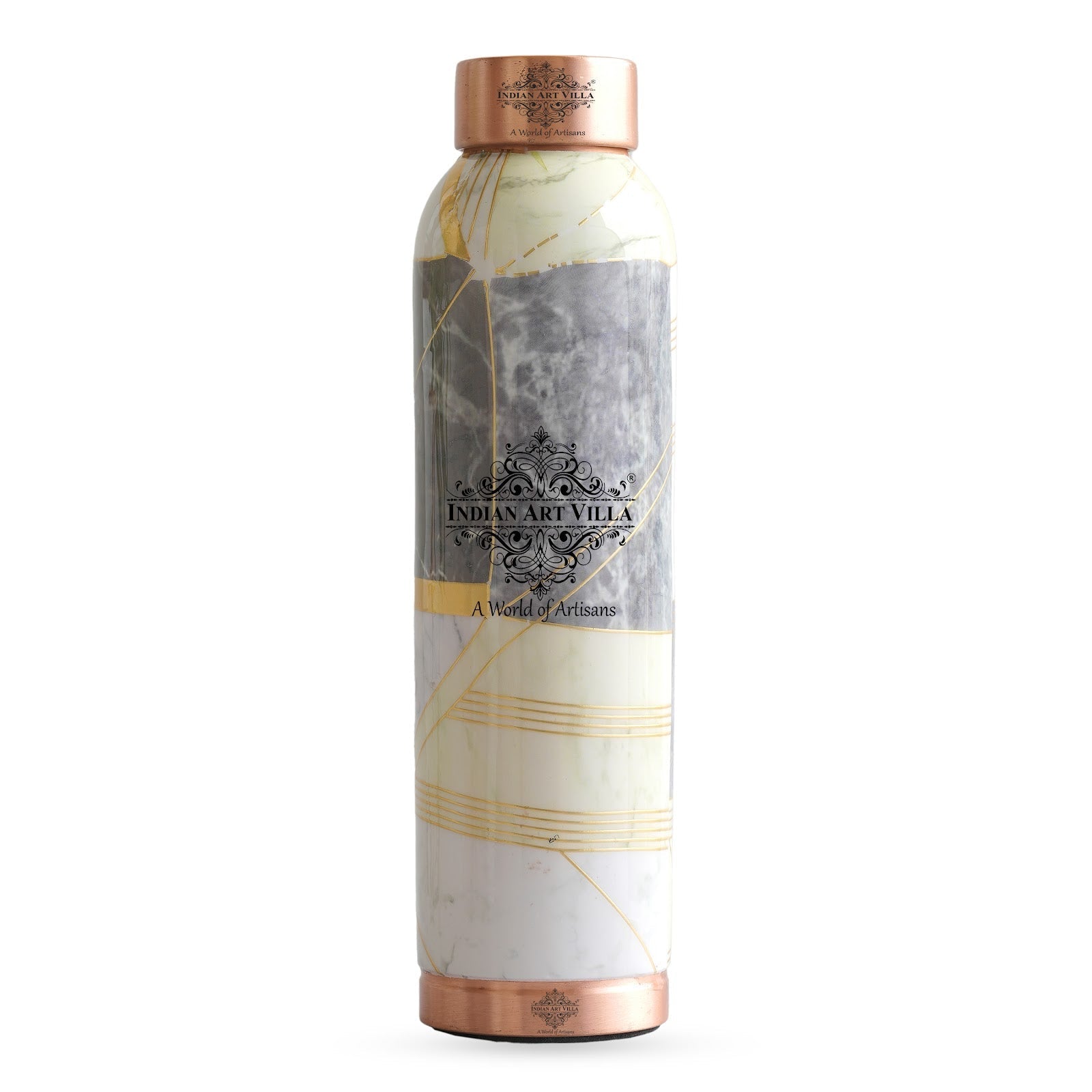 Pure Copper Water Bottle with Different Gold Print Designs, 900 ML