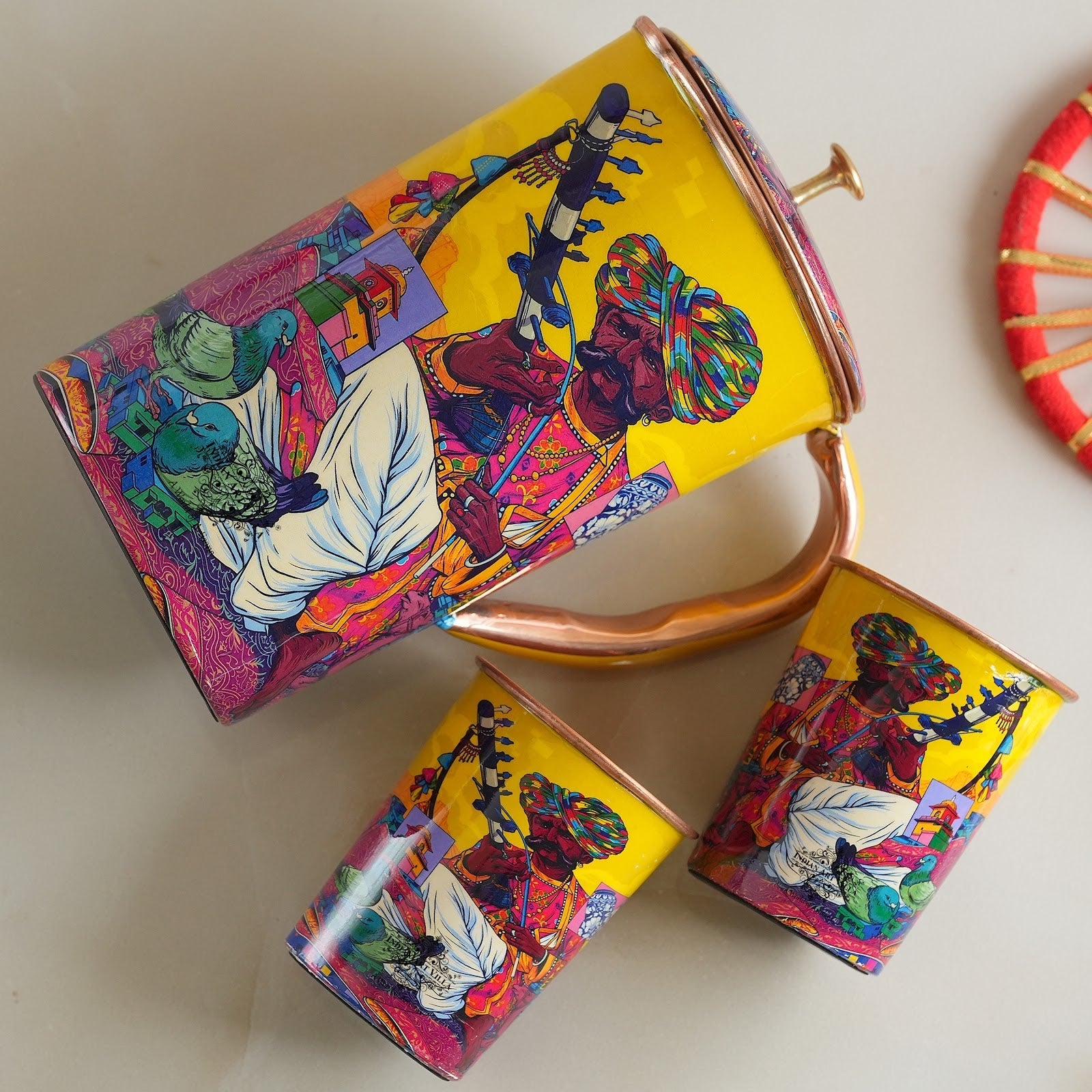 Pure Copper Printed Padharo Mhare Desh Jug & Glass Gift Set