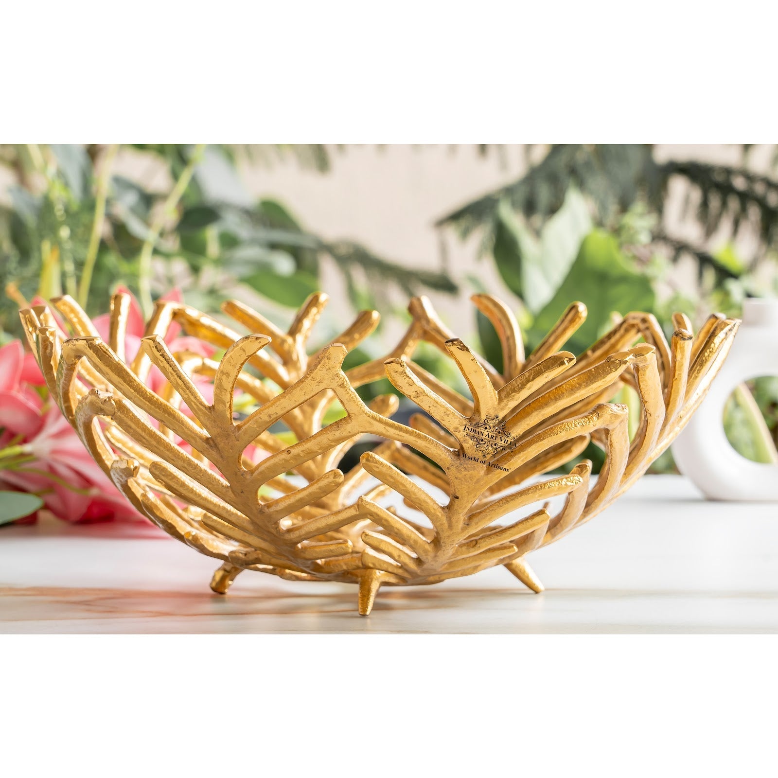 Brass Finish Decorative Cutting Basket – 12.6 Inches, Luxury Home Decor Bowl, Ideal for Fruits, Snacks, Festive Gifting