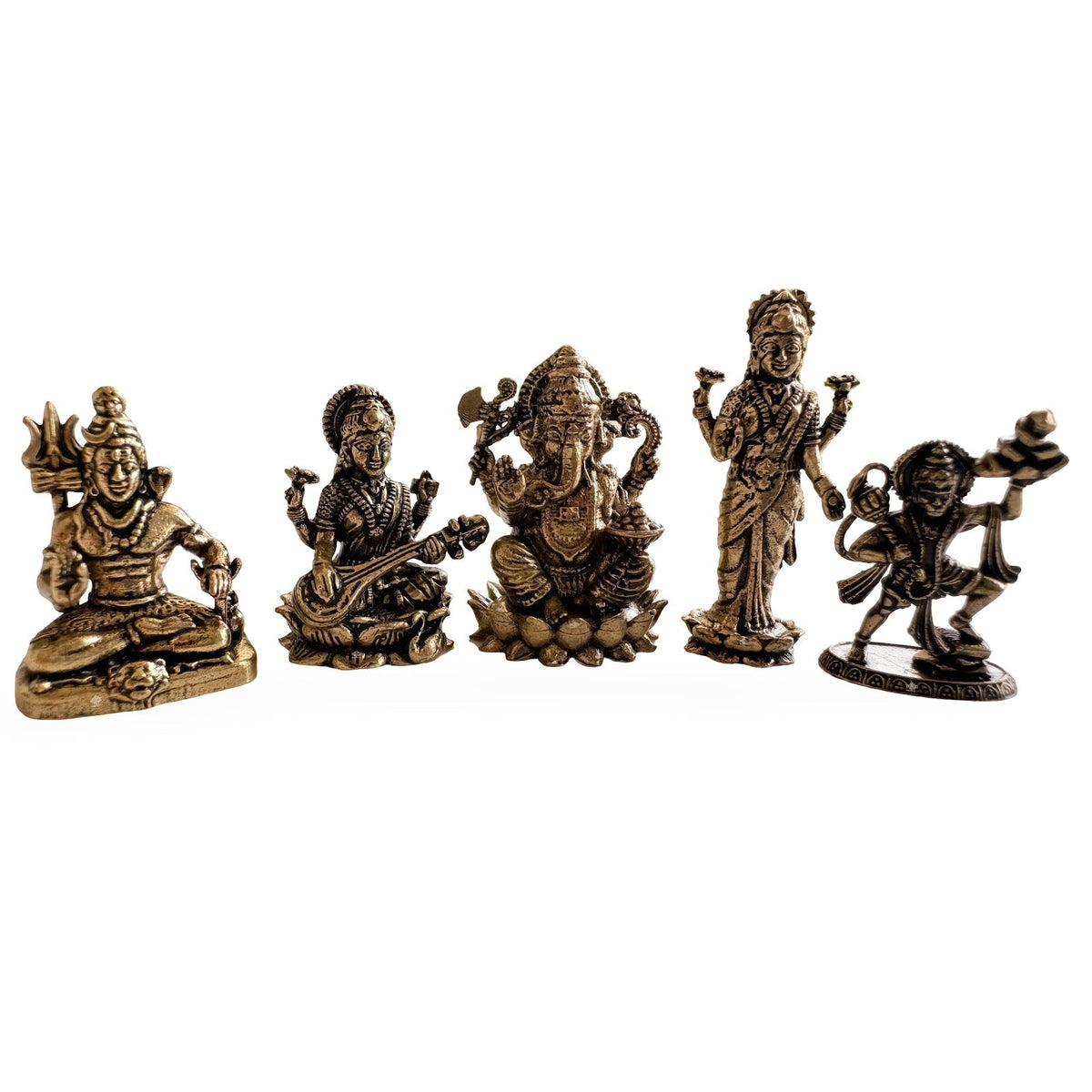 Pure Brass Miniature Hindu God Murti Combo Set for Home Temple & Pooja Decor