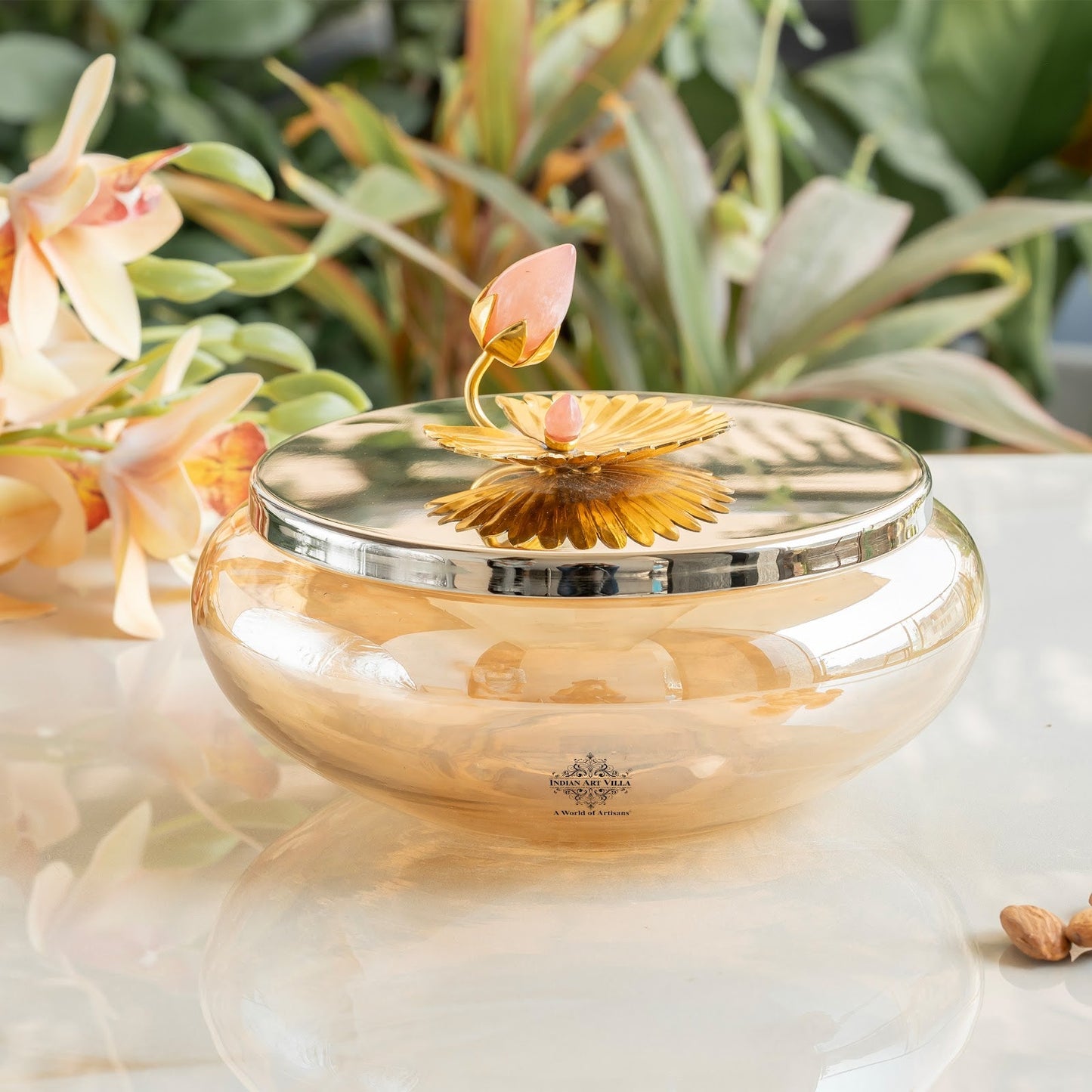 Silver Plated Decorative Bowl with Lotus Bird Flower Design – Elegant Bowl for Table Décor, Serving Snacks, Dry Fruits