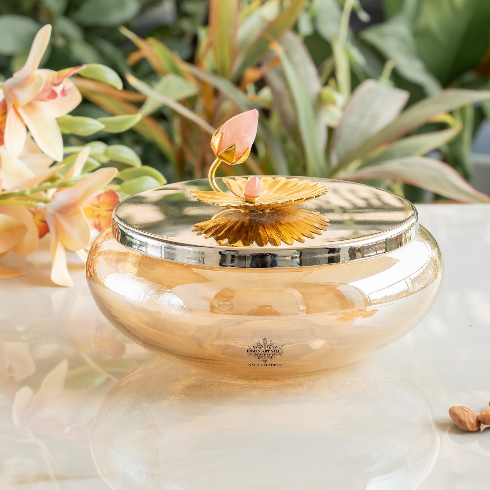 Silver Plated Decorative Bowl with Lotus Bird Flower Design – Elegant Bowl for Table Décor, Serving Snacks, Dry Fruits