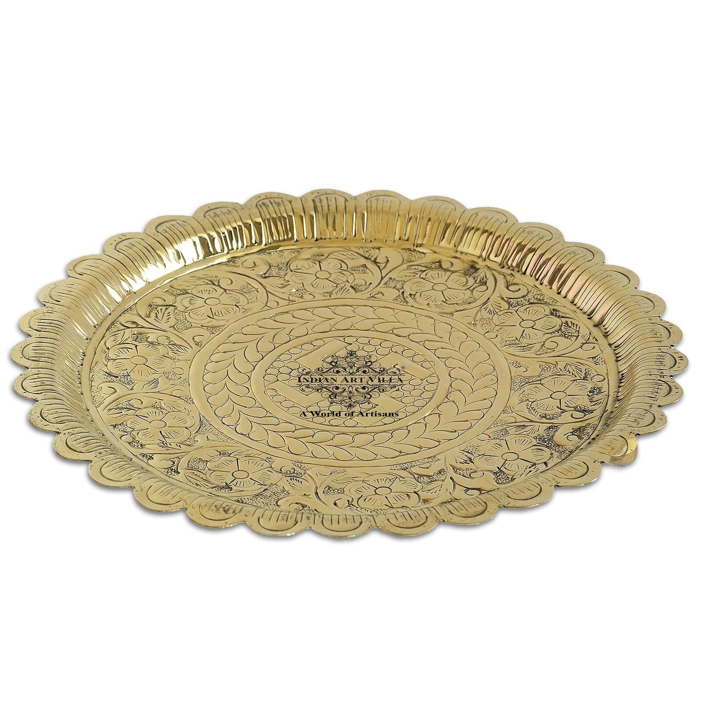 Pure Brass Swastik Design Pooja Thali Plate | Poojan Temple Home |Diameter 26.67 CMS