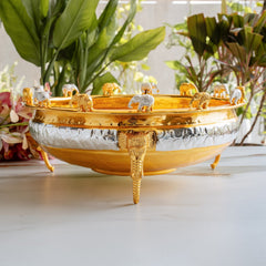 Gold and Sliver Two-Tone Brass Urli with Elephant Design Legs - 7400 ML