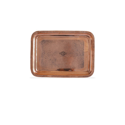 Pure Copper Embossed Flower Design Rectangular Tray - 26.92 cm Length