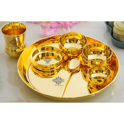 Pure Brass Dinner Set Shine FInish Design Set of 7 Piece, 30.48 cm thali