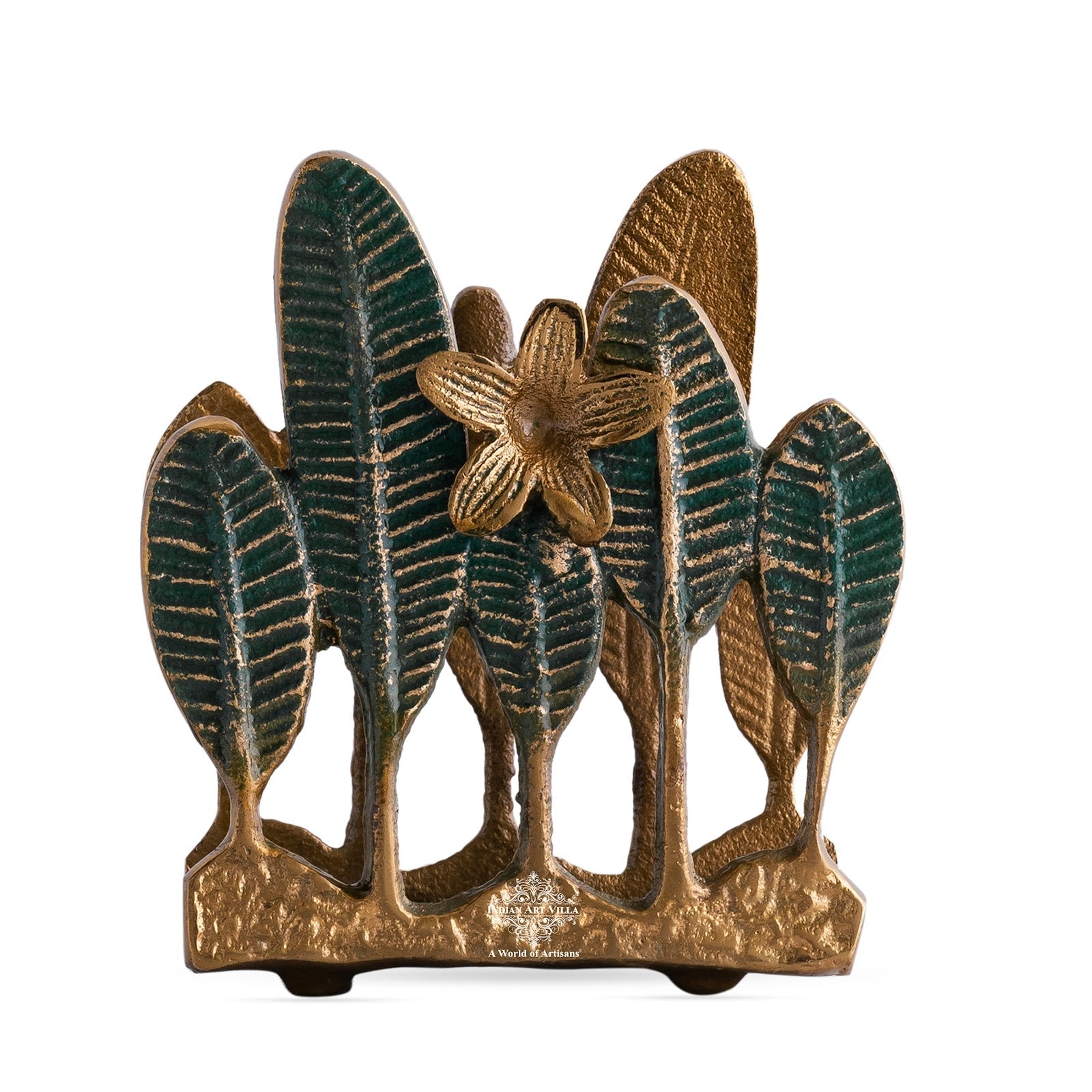 Brass Finish Green Leaf Design Decorative Napkin Tissue Holder – Luxurious Table Accessory