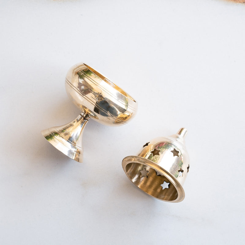 Brass Akhand Jyoti Diya with Star-Cut Protective Lid