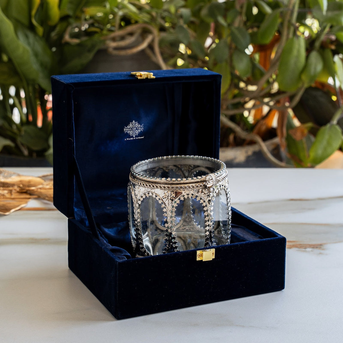 Brass & Glass Decorative Box with Embossed Detail
