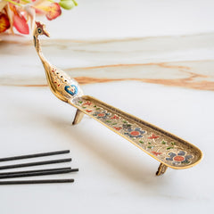 Pure Brass Agardan With Peacock Design Incense Holder - 26.16 cm