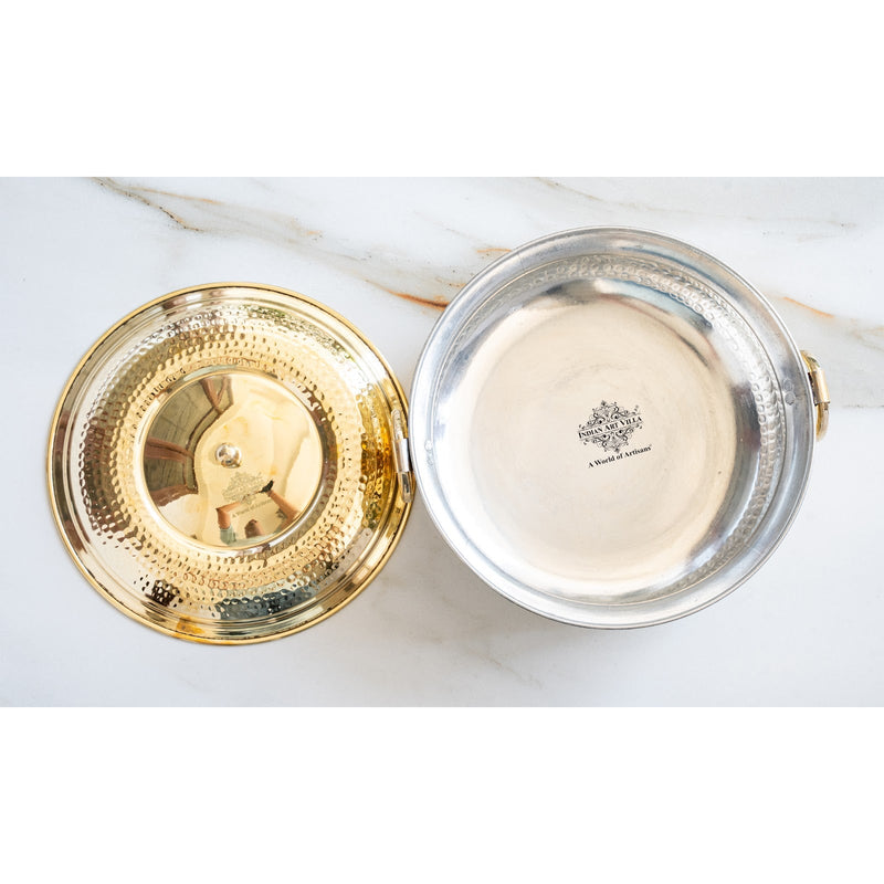Brass Degchi With Hammered Design, Handle & Inside Tin Lining