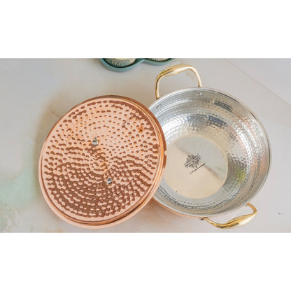 Pure Copper Kadhai With Lid & Inside Tin Lining