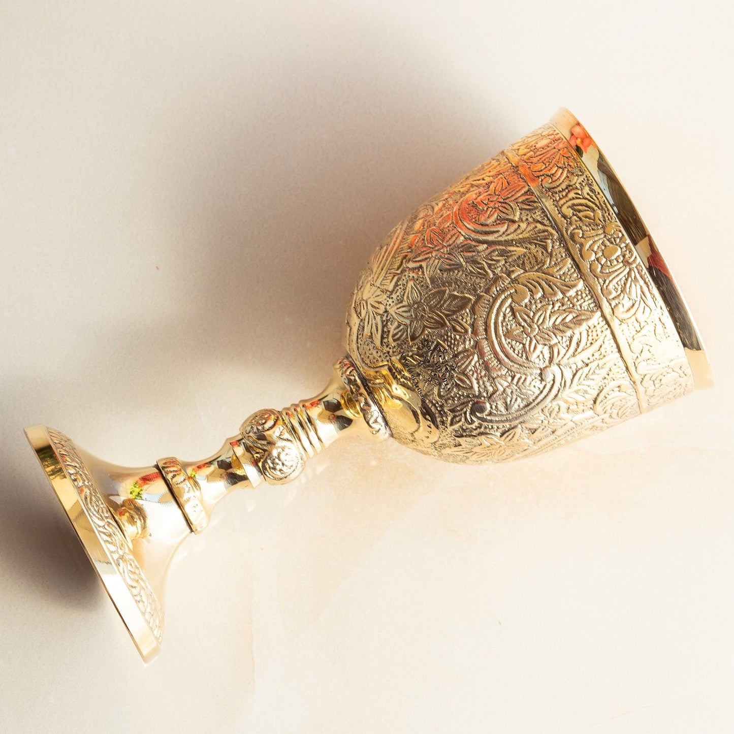 Embossed Brass Goblet Glass for Barware