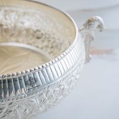 Silver Embossed Urli with Handles & Lotus Design for Home Décor - 1850 ML